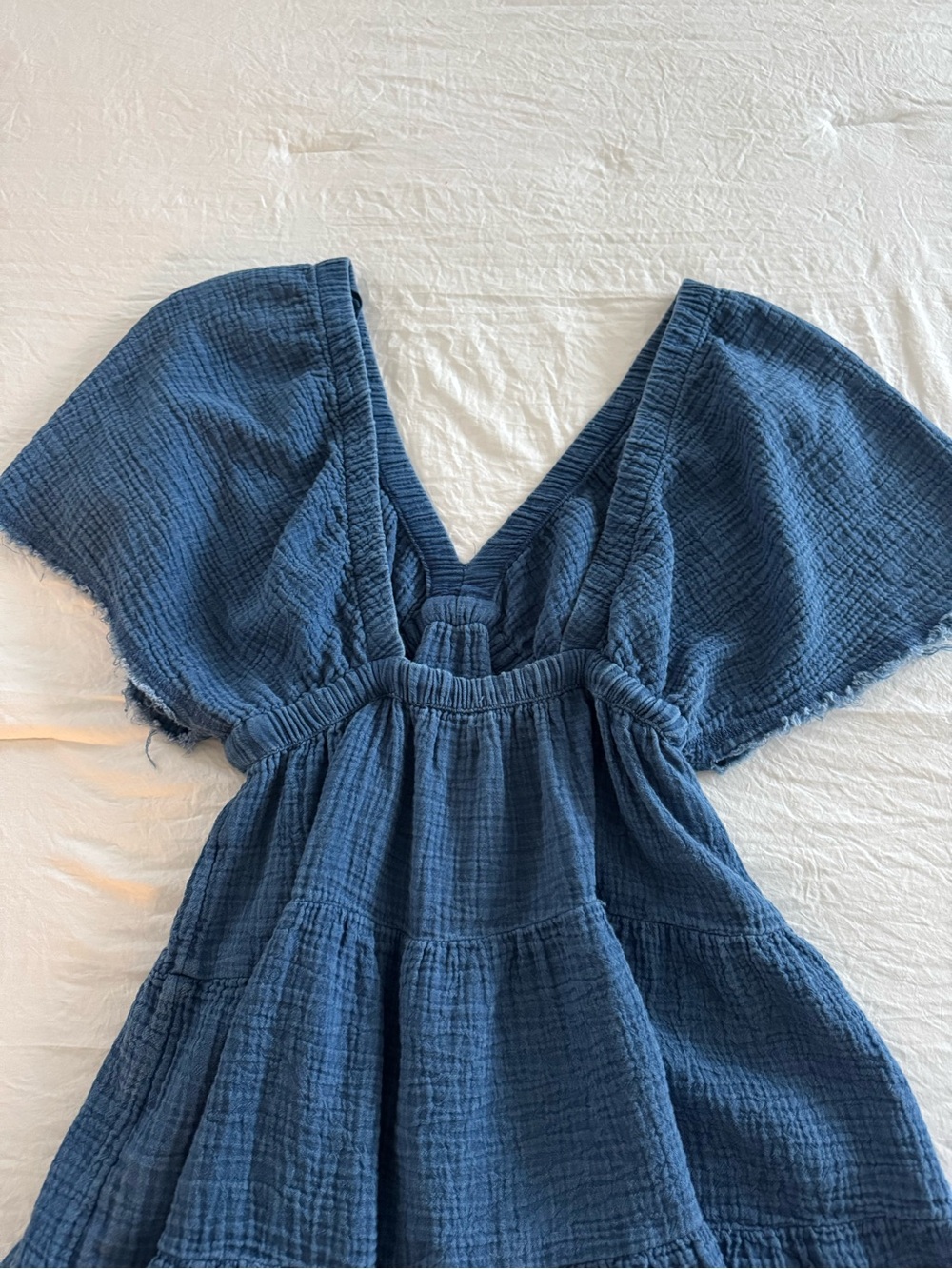 aerie Blue Gauze V-Neck Tiered Dress Boho Beach Swim Cover-Up - Picture 11 of 11